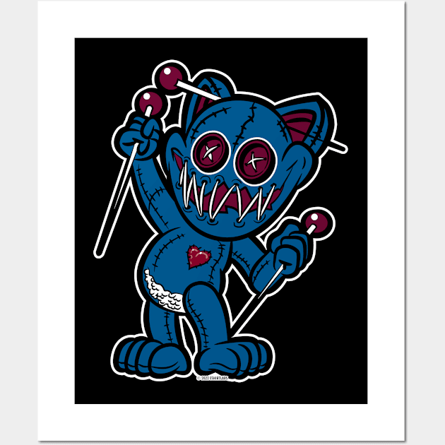 VooDoo Kitty Cat Doll Dark Blue and Burgundy Wall Art by eShirtLabs